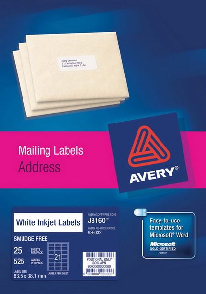 avery inkjet label j8160 25pcs 63.5x38.1mm imags