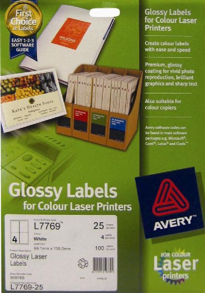 avery colour laser glossy label  l7769 25sheets 99.1x139mm imags