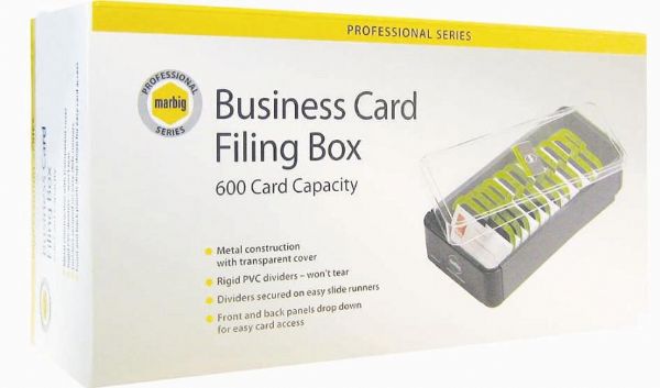business card filing boxes 600 card capacity with index 211x67x106mm grey/lime imags