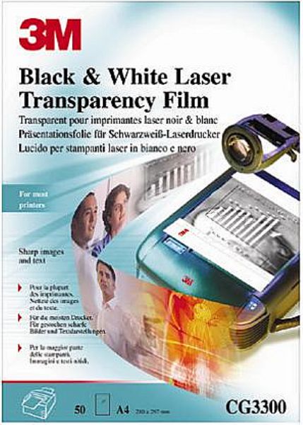 3m ohp laser transparency film cg3300 black&white a4 50 sheets imags