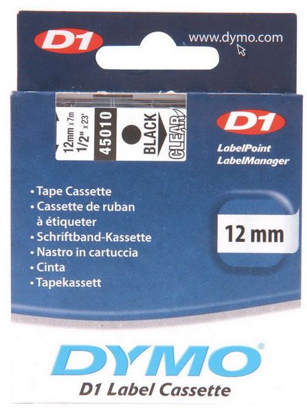 dymo label maker tapes 12mm black on clear imags