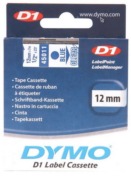 dymo label maker tapes 12mm blue on clear imags