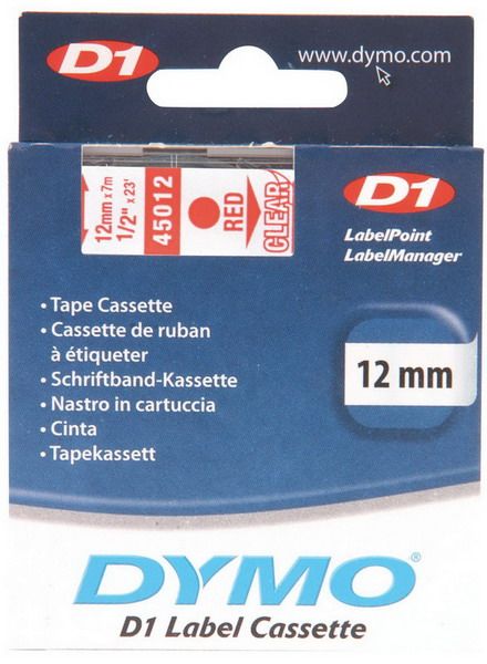 dymo label maker tapes 12mm red on clear imags