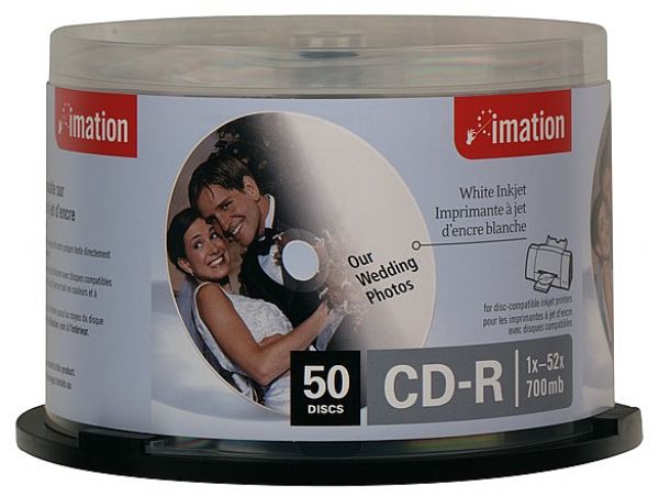 imation cd-r 52 x 700mb/80min 50pk inkjet printable spindle imags