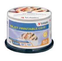 verbatim cd-r 50pk spindle - inkjet printable silver - 52x 80min imags