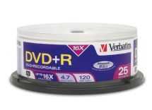 verbatim dvd+r 4.7g 16x 25p spindle w/advanced azo recording dye imags