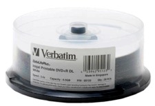 verbatim dvd+r dl 20 pk 8.5gb white 2.4x inkjet printable spindl imags