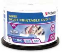 verbatim dvd-r 50pk spindle - white inkjet printable 4.7gb 16x imags