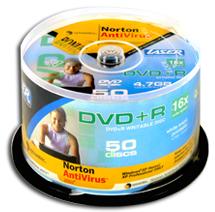 laser dvd+r 50pk white inkjet printable - spindle with norton an imags
