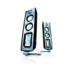 philips mms321 multimedia speaker 2.0 2 x 20w rms dynamic bass boost  treble boost w/magneti imags