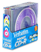 verbatim cd-r 185mb/21min neon 5 pack pocket 1x-16x portable min imags